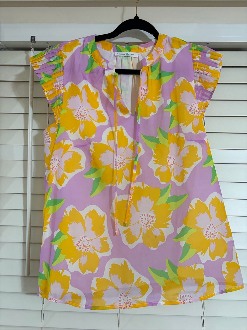 Michelle McDowell Lilac & Yellow Floral Pleated-Sleeve Blouse